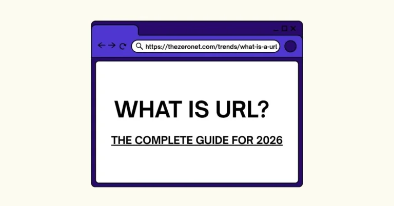 Browser address bar showing https://thezeronet.com/trends/what-is-a-url as a complete URL example